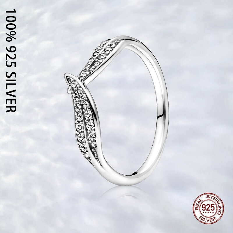 Fit Original Authentic 925 Sterling Silver Sparkling Leaves Ring For Women Fashion Luxury Wedding Party Jewelry