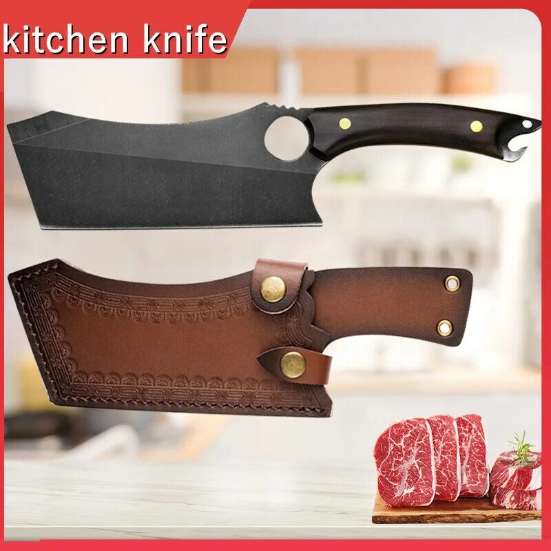سكين مطبخ ياباني مزورة سكين 7CR17 مصنوع يدويًا من الفولاذ المقاوم للصدأ سكين تقطيع سكين الشيف الصيني مع غطاء
