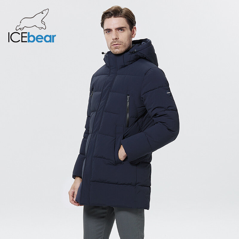 ICEbear 2023 جديد الشتاء الرجال سترة منتصف طول المألوف مقنعين القطن معطف الملابس رشاقته الدافئة ماركة سترة MWD22805I #3