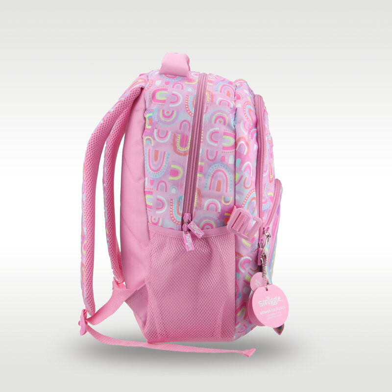 حقيبة مدرسية أسترالية أصلية Smiggle للأطفال حقيبة ظهر مدرسية ابتدائية للبنات باللون الوردي بألوان قوس قزح النسخة الكورية من 7 إلى 12 سنة 16 بوصة