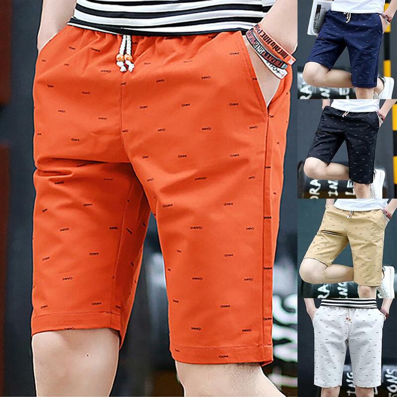 Men Casual Pants Drawstring Short Cotton Shorts Fifth Pockets Men's Beach Fishbone Print Beach Beach men clothing
