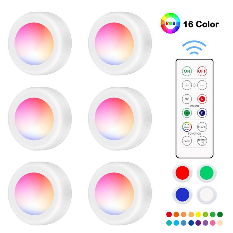 16 ألوان عكس الضوء إضاءة الخزانة المطبخ اللاسلكية التحكم عن بعد أضواء المطبخ LED ضوء الليل الإضاءة للمطبخ خزانة