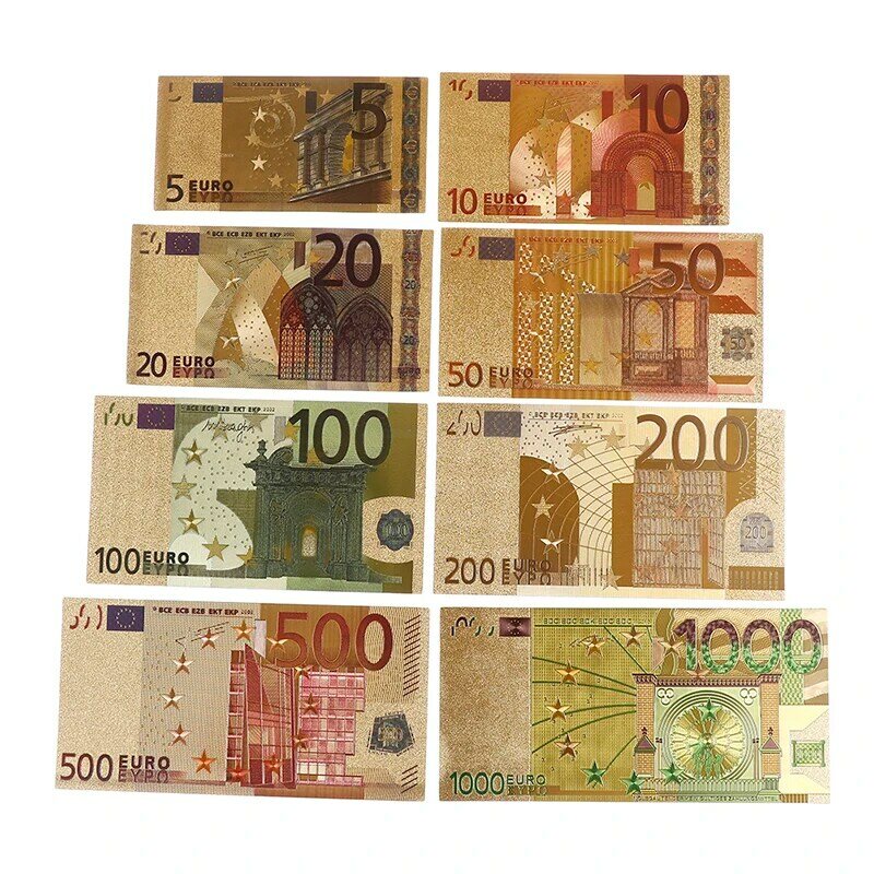 8 قطعة/مجموعة اليورو الأوراق النقدية الذهب احباط ورقة المال الحرف جمع البنك ملاحظة العملة
