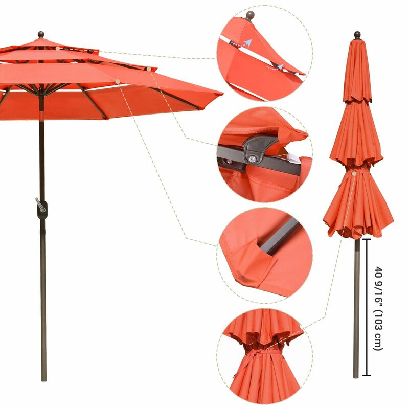 9Ft 3 طبقات مظلة الفناء دائم الأشعة فوق البنفسجية ومقاومة تتلاشى مظلة البرتقال