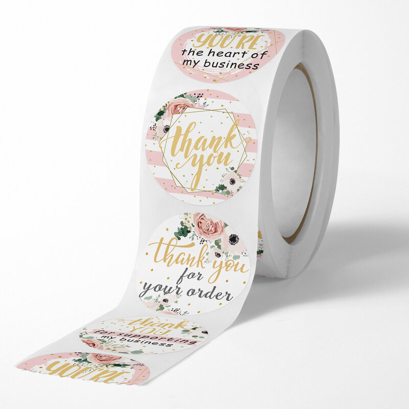 500 قطعة 1 بوصة الوردي الزهور شكرا لك تسميات ملصقات للهدايا الديكور حزمة صندوق التفاف الخبز الزفاف الأعمال الصغيرة