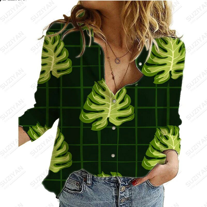 جديد المرأة قميص تي شيرت غير رسمي زهرة طباعة النباتات الاستوائية نمط طباعة قميص فضفاض 5xl المرأة كبيرة البلوز