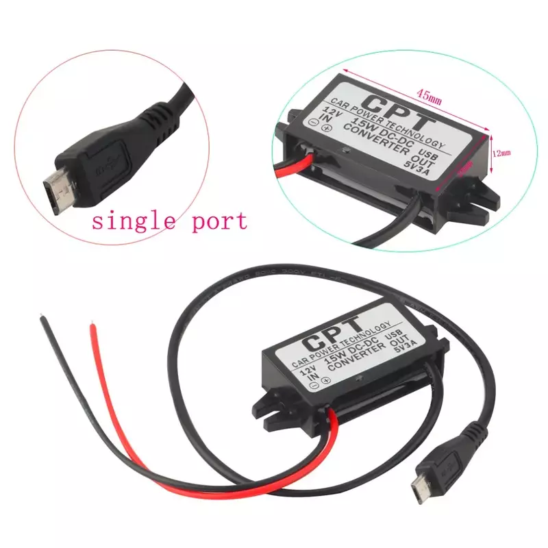 1pc High Quality Car Charger DC Converter Module 12V To 5V 3A 15W with Micro USB Cable Newest