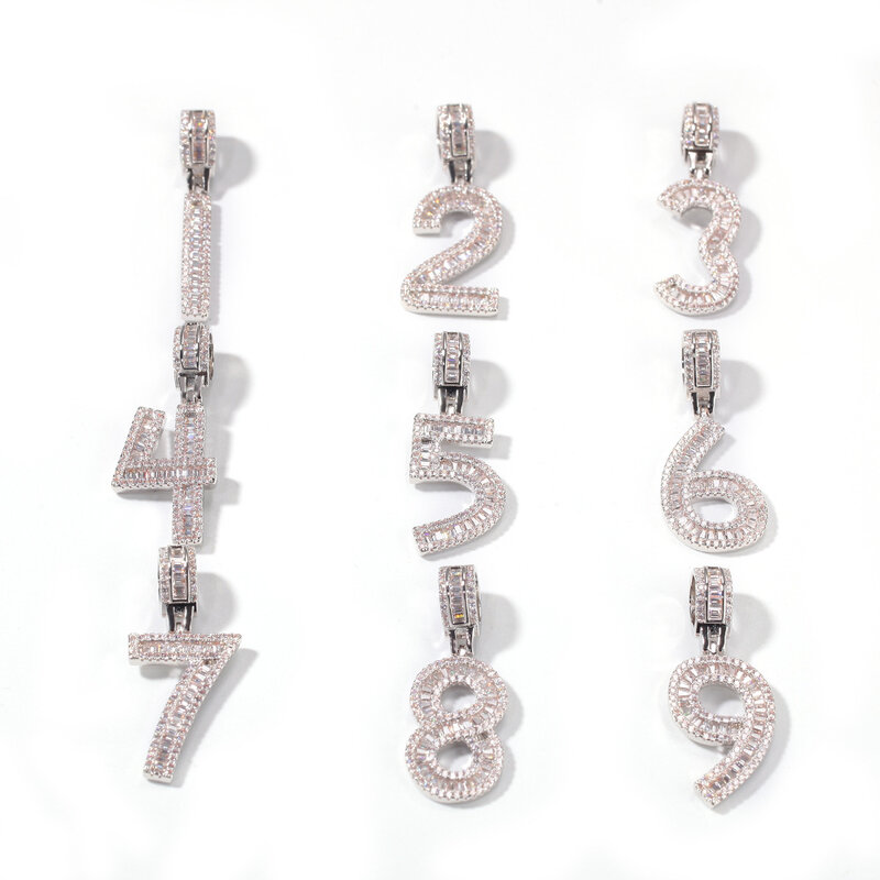 الهيب هوب الرغيف الفرنسي أرقام رسائل الأولي سلسلة بدلاية مثلج خارج مكعب الزركون للرجال النساء مجوهرات حفلة هدية