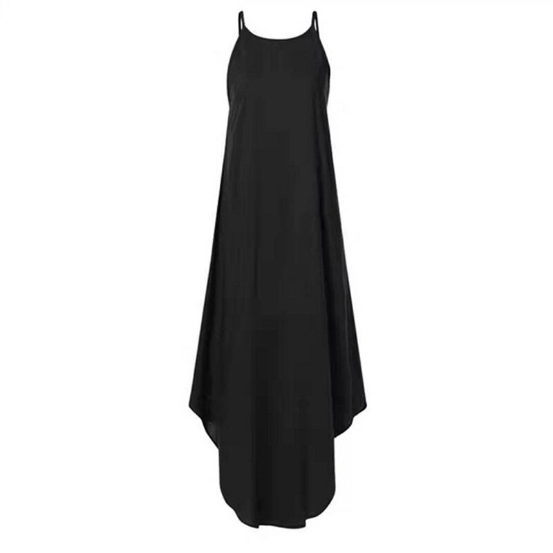 فستان نسائي طويل رسن ريترو ، رقبة مستديرة ، أحادي اللون ، غير رسمي ، بدون أكمام ، حبال ، ملابس شاطئ ، موضة ، صيف #4