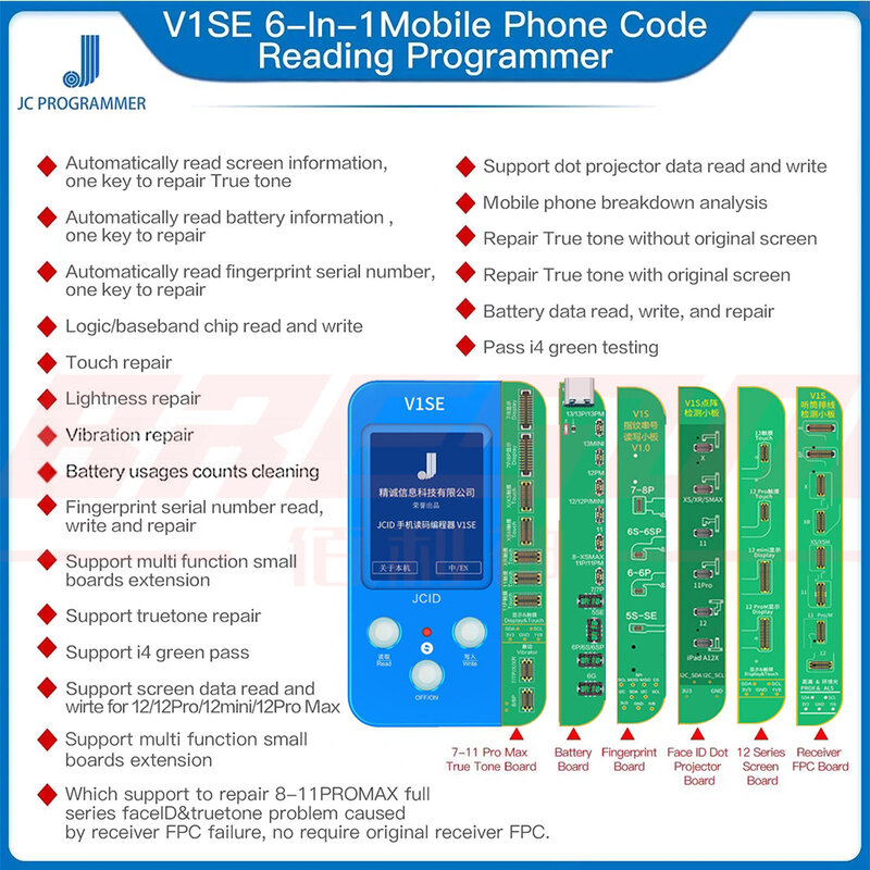JCID V1S مبرمج قراءة الهاتف معرف الوجه 6 في 1 حساس اللون الأصلي مصفوفة نقطة المجلس آيفون Ture لهجة أداة إصلاح