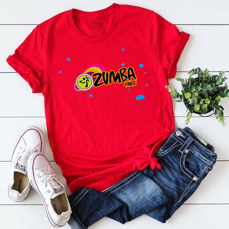 المرأة تي شيرت مضحك Zumba قميص مطبوع موضة الأحمر تي شيرت Harajuku الكورية نمط قصيرة الأكمام بلايز Kawaii فام تي شيرت