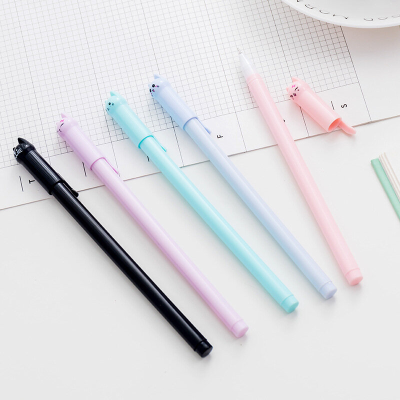 Korean creative stationery cute cartoon tail cat neuter pen students with 0.5 full needle black Roller ball pen