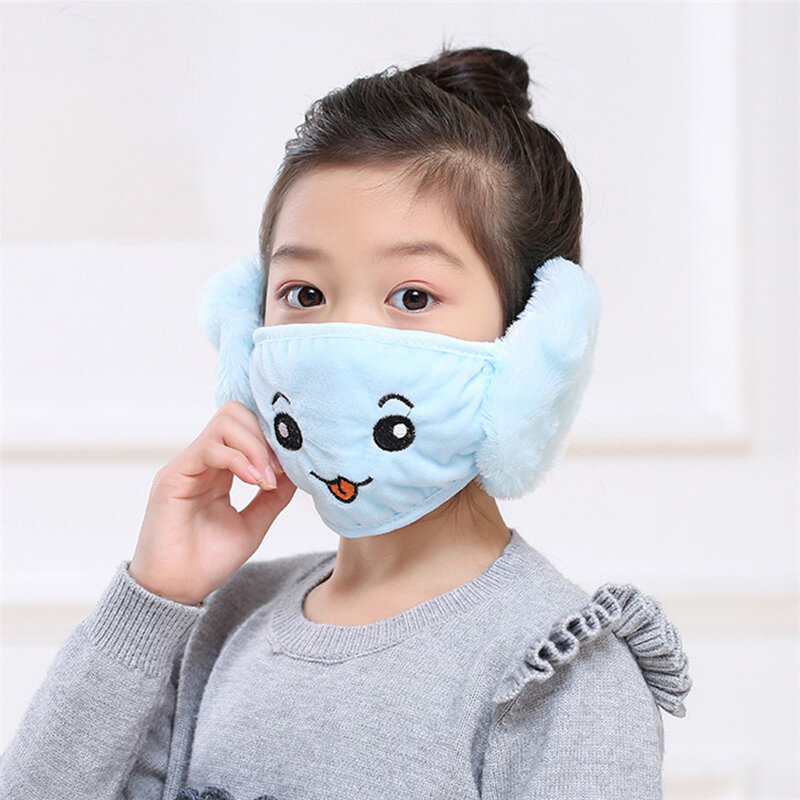 Winter Warm Cute Cartoon Cat Embroidered Earloop Mouth Cover Cotton Plush Windproof Earmuff Anti-Dust Half Face Cover