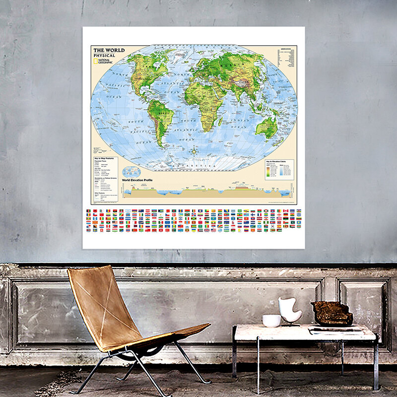 150x150 سنتيمتر غير المنسوجة النسيج الكلاسيكية خريطة العالم العالم المنزل الديكور ملصقات جدار للمدرسة اللوازم المكتبية