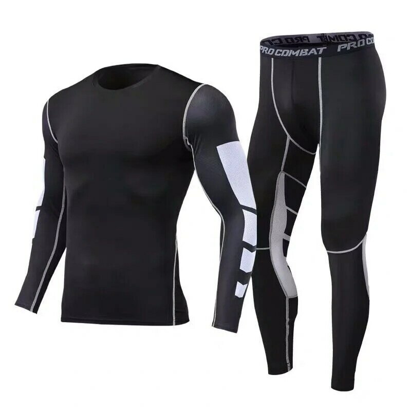 Autumn and winter fitness suit men's two piece tights long sleeve ...