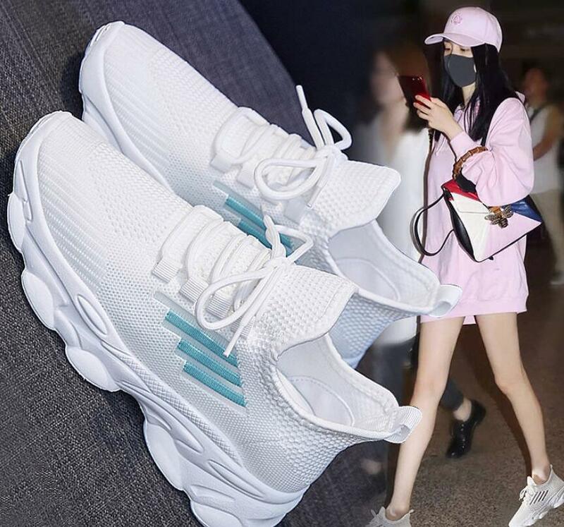 حذاء أبيض المرأة 2022 جديد شبكة حذاء أبيض صغير سميكة سوليد الأحذية تنفس الرياضة أحذية رياضية كاجوال الأحذية النسائية