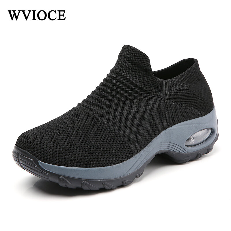 WVIOCE أحذية نسائية جورب المشي أحذية رياضية شبكة الانزلاق على وسادة هوائية سيدة بنات أحذية منصة المتسكعون عدم الانزلاق حذاء كاجوال