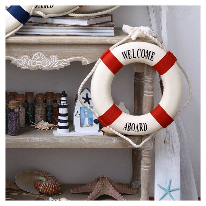 2X Welcome Aboard Foam Nautical Life Lifebuoy Ring Boat Wall Hanging Home Decoration Red 50Cm