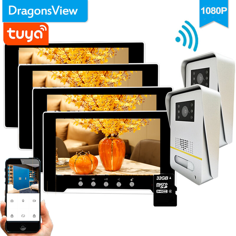 Dragonsview 1080P الذكية IP واي فاي فيديو إنترفون للمنزل تويا فيديو باب الهاتف السلكية اللاسلكية 2/3/4 شاشات 2 جرس الباب في الهواء الطلق