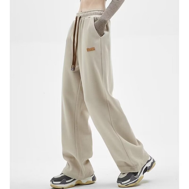 المشمش Sweatpants المرأة الرباط السراويل الفضفاضة خمر النمط الأمريكي الشارع الشهير موضة أنثى مستقيم بنطلون واسع الساق