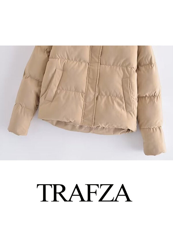 TRAF-ملابس خارجية نسائية بأكمام طويلة بسحاب ، معطف نسائي أنيق من القطن ، عتيق ، أحادي اللون ، زينة برباط ، ZA ، 2023 #5