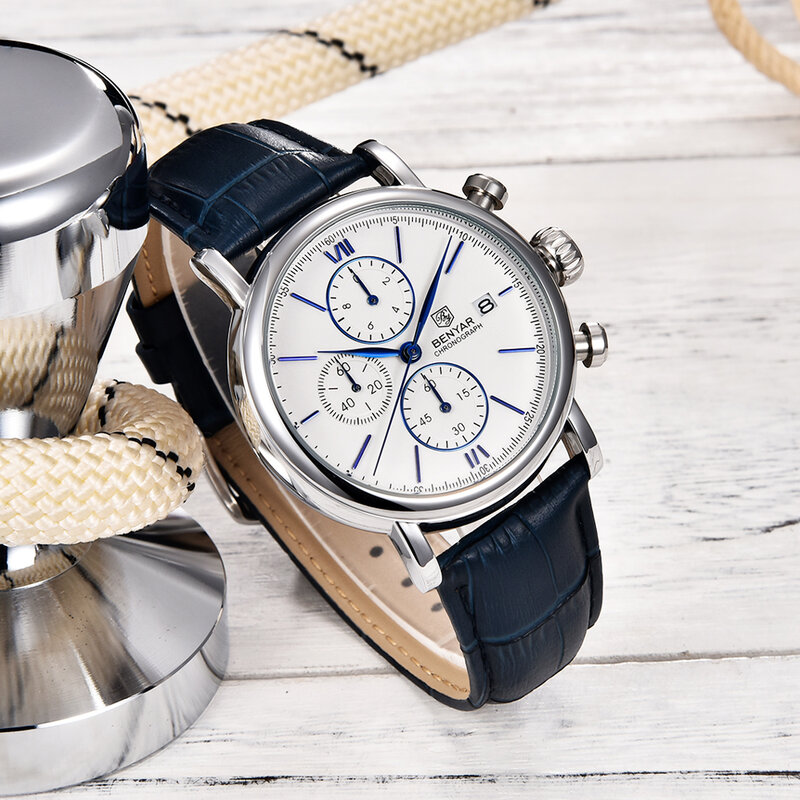 2022 BENYAR Sport Men Watch Quartz Wristwatch 41MM Pilot 5Bar Waterproof Clock Luxury Chronograph reloj hombre BY5196 New #1