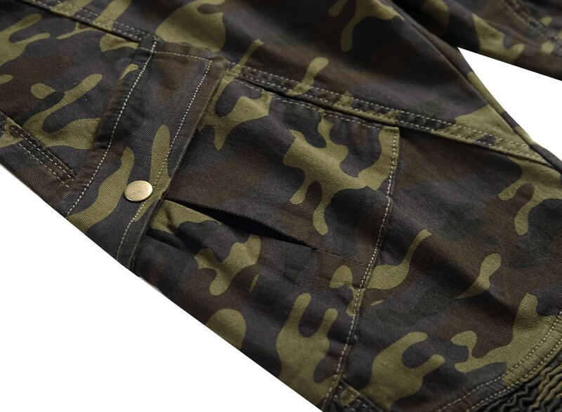 2022 Men's Stretch Camouflage Motorcycle Leisure Trousers Slim Fit Multi-Pocket Jeans