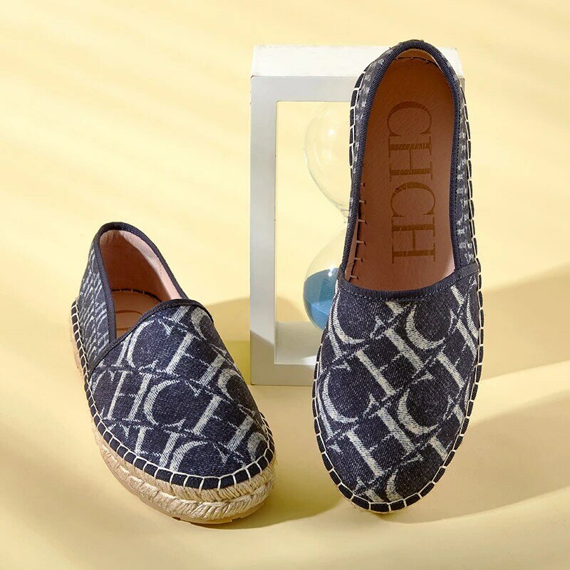 الأحذية النسائية 2023 أحذية صياد شبكة تنفس الفاخرة العلامة التجارية أحذية غير رسمية منقوشة المنسوجة اليدوية المتسكعون سيدة القش الأحذية العرض