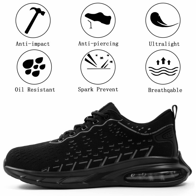 SUADEX أحذية أمان الرجال النساء وسادة هوائية العمل أحذية رياضية خفيفة الوزن الصلب حذاء مزود بفتحة للأصابع مكافحة تحطيم أحذية الأمان الطويلة الحجم 37-48
