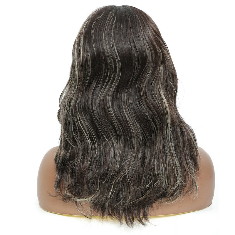 Highlight Natural Wavy Synthetic Lace Front Wig Medium Length Wigs Middle Part  Natural Hair Lace Wig For Black Women SOKU