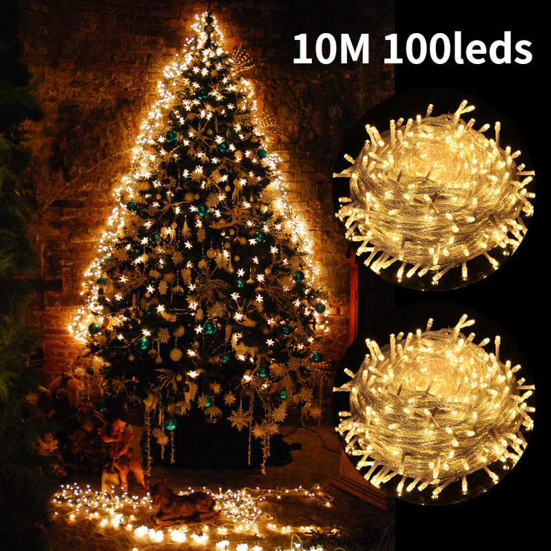 100 LED سلسلة أضواء مقاوم للماء في الهواء الطلق الإضاءة عيد الميلاد الديكور جارلاند الجنية ضوء سلسلة Bedoom حديقة ديكور الحفلات