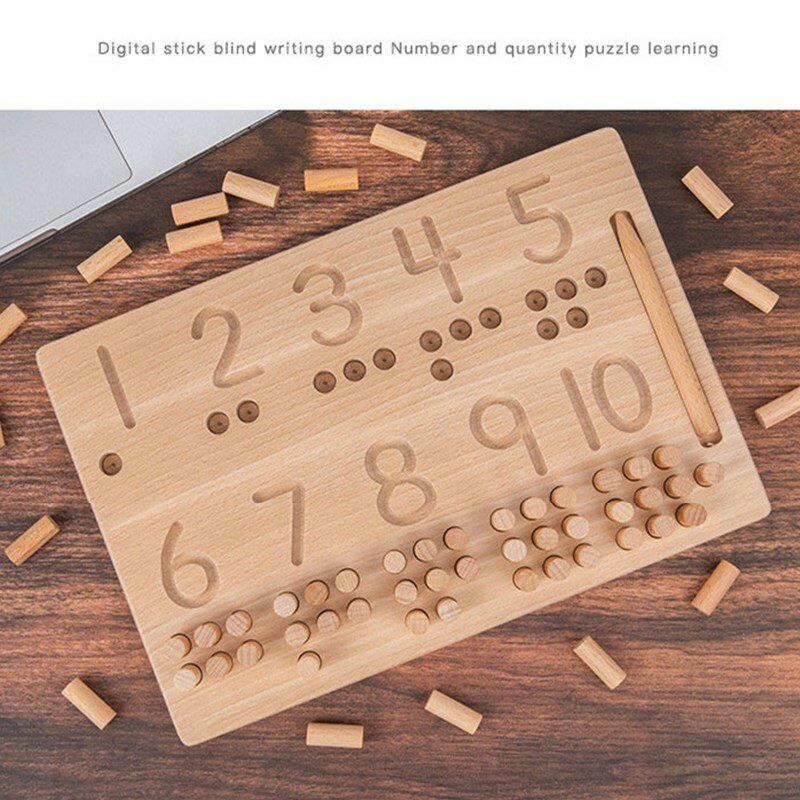 لعبة لوح الأرقام الخشبية الفكرية من مونتيسوري للأطفال ألعاب تعليمية لعد الأعداد لغز لعبة الرياضيات الأساسية للأطفال