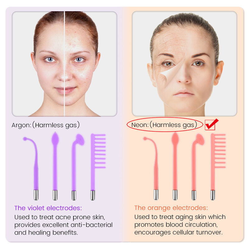 ماكينة تجميل الوجه عالية التردد العلاج الكهربائي عصا أنبوب زجاجي النيون مكافحة الشيخوخة إزالة التجاعيد حب الشباب الجلد الجمال سبا الشعر مدلك