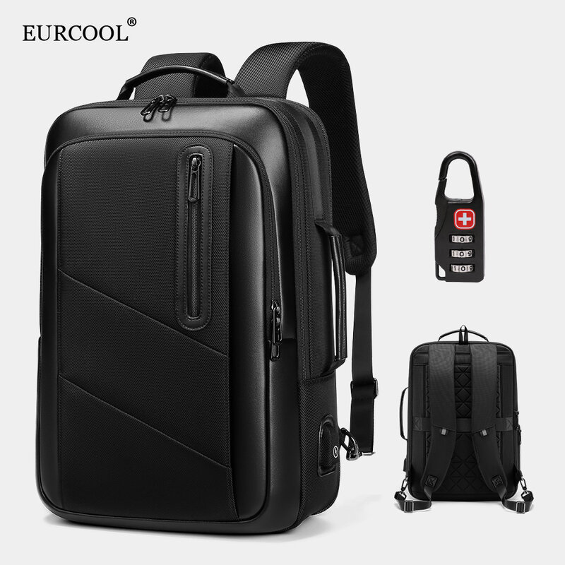 EURCOOL 2021 جديد الرجال على ظهره حقائب مقاومة للماء رجال الأعمال 15.6 بوصة محمول على ظهره USB شحن على ظهره الحبار لعبة Mochila