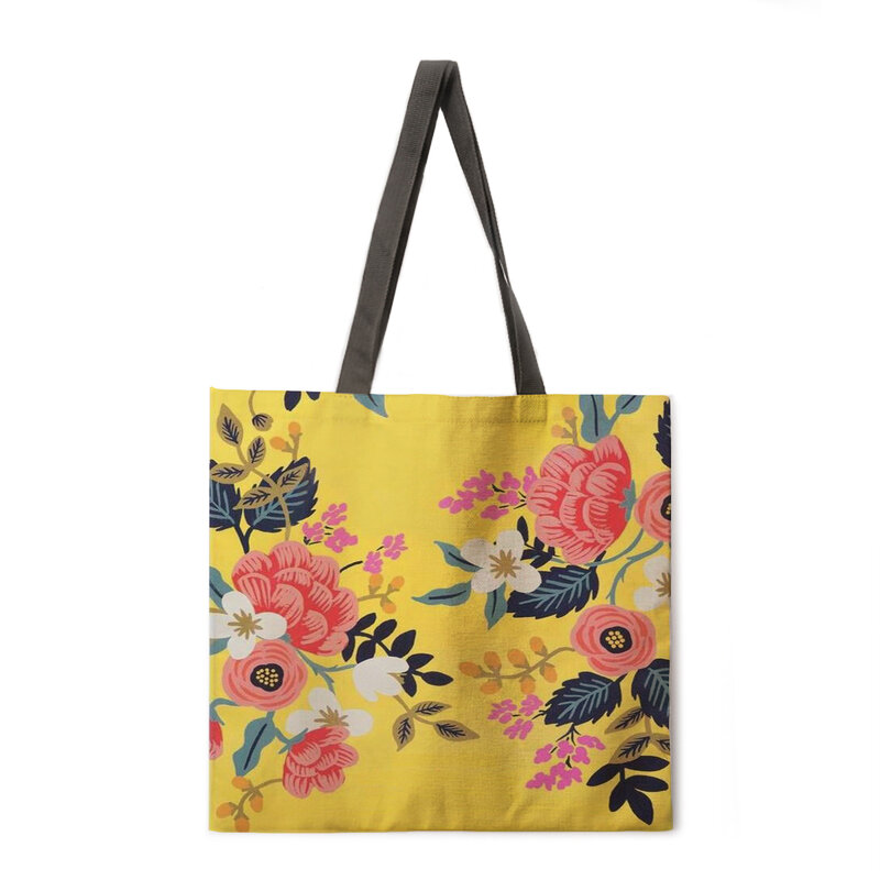 Flowers and Birds Ladies Beach Bag Foldable Shoulder Bag Shopping Bag Printed Handbag Linen Casual Tote Reusable #2