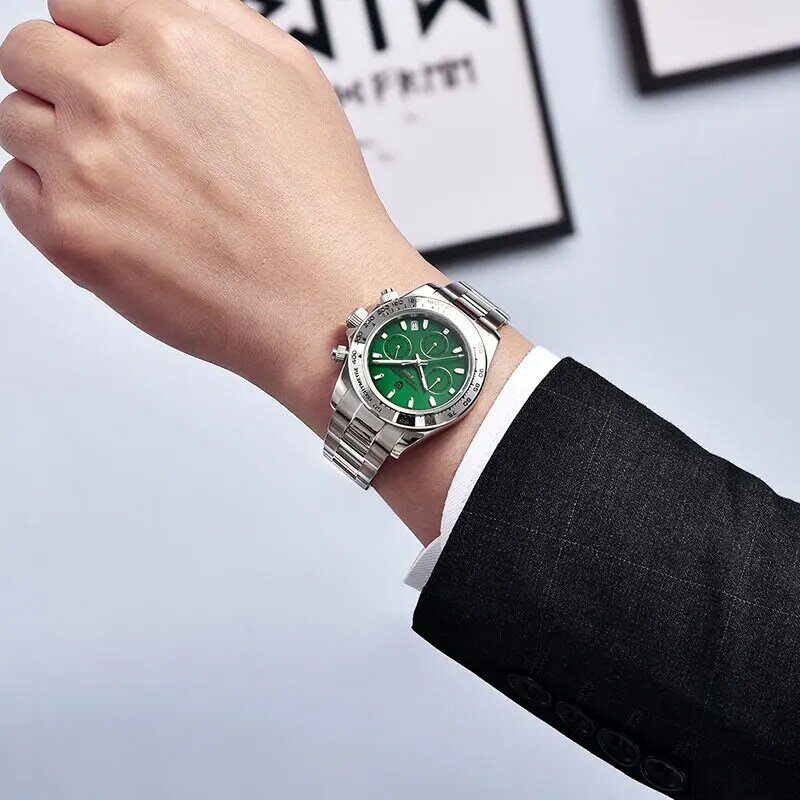 PAGANI تصميم تقليد كوارتز كرونوغراف ساعة رجالي الفولاذ المقاوم للصدأ سوار إكسسوارات مقاوم للماء مضيئة Relogio Masculino