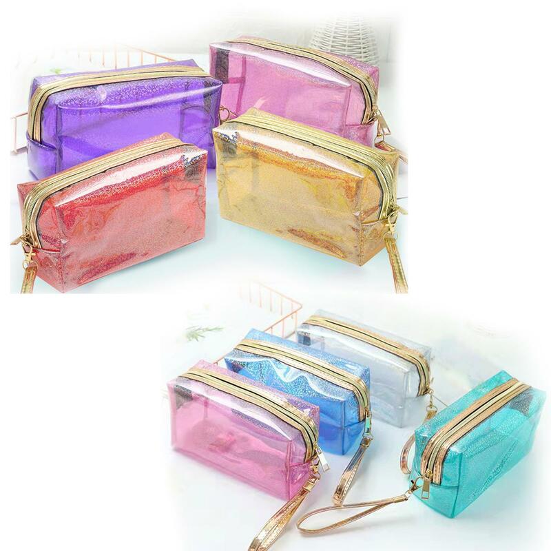 4Pcs PVC Transparent Toiletry Bag with Handle Strap Zippered Waterproof Bathroom Vacation Portable Wash Bag Makeup Bag Pouch