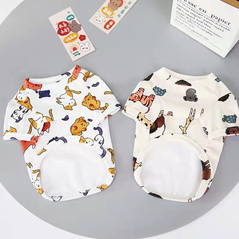 Pet Clothes Lovely Animals Pattern Round Collar Spring Summer High Quality Coat Small Dog Cat T-shirt Hairless Cat Yorkshire #6