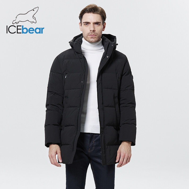 ICEbear 2023 جديد الشتاء الرجال سترة منتصف طول المألوف مقنعين القطن معطف الملابس رشاقته الدافئة ماركة سترة MWD22805I #1