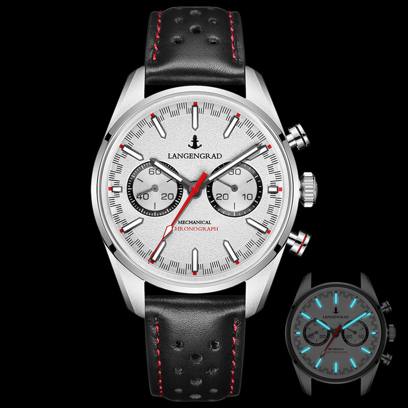 ريد ستار ساعة اليد الميكانيكية النورس 1963 سباق كرونوغراف ST1901 حركة قبة الياقوت دليل لف سوبر ساعة مضيئة