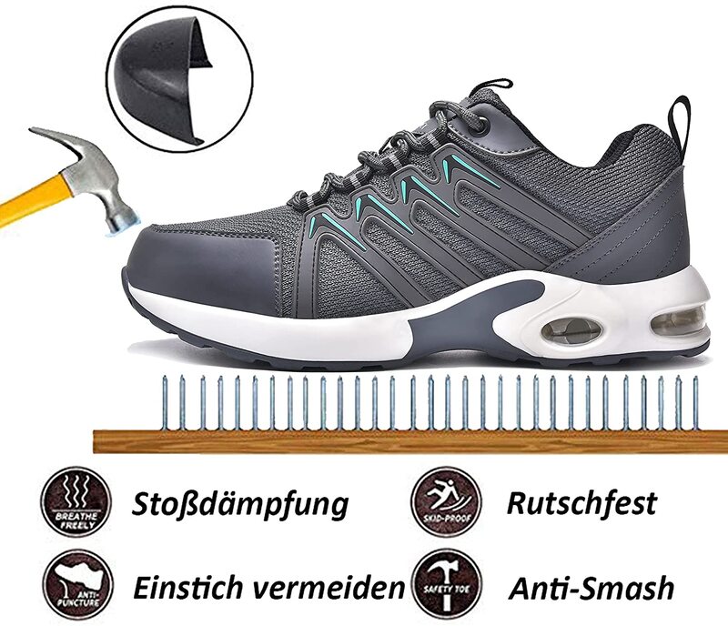 SUADEX أحذية عمل الرجال الصلب حذاء مزود بفتحة للأصابع النساء خفيفة الوزن وسادة هوائية أحذية رياضية زلة مقاومة أحذية الأمان الطويلة حجم كبير الاتحاد الأوروبي 37-48