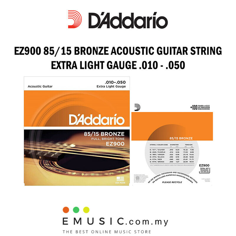داداريو EZ900 85/15 سلاسل الغيتار الصوتية البرونزية ، مقياس ضوء إضافي ، 10-50 (داداريو/D أداريو)