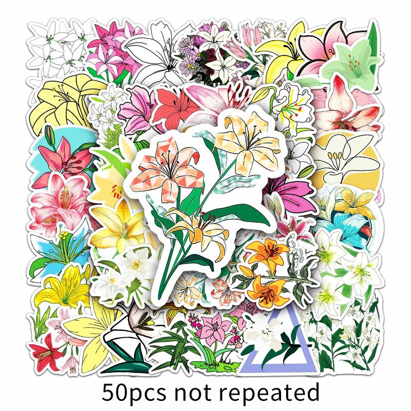 A0660 50pcs Lily Plant Nature Flower Decorative PVC Sticker Scrapbooking diy Label Diary Stationery Album Journal Sticker