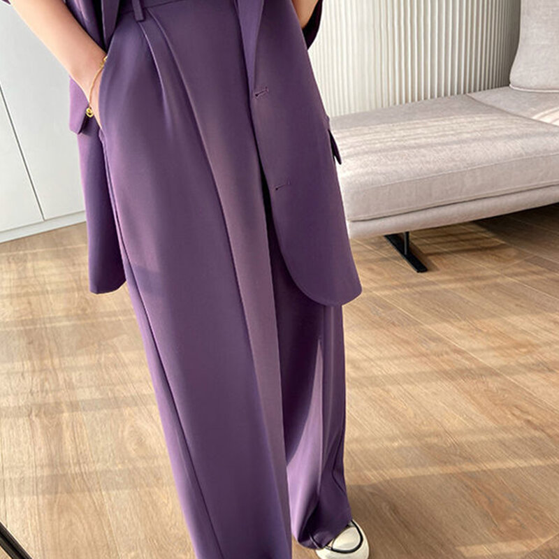 2021 Spring Women's Purple Suit Jacket New Korean Version Fashion Slim Temperament Long-Sleeved Two-Piece Suit