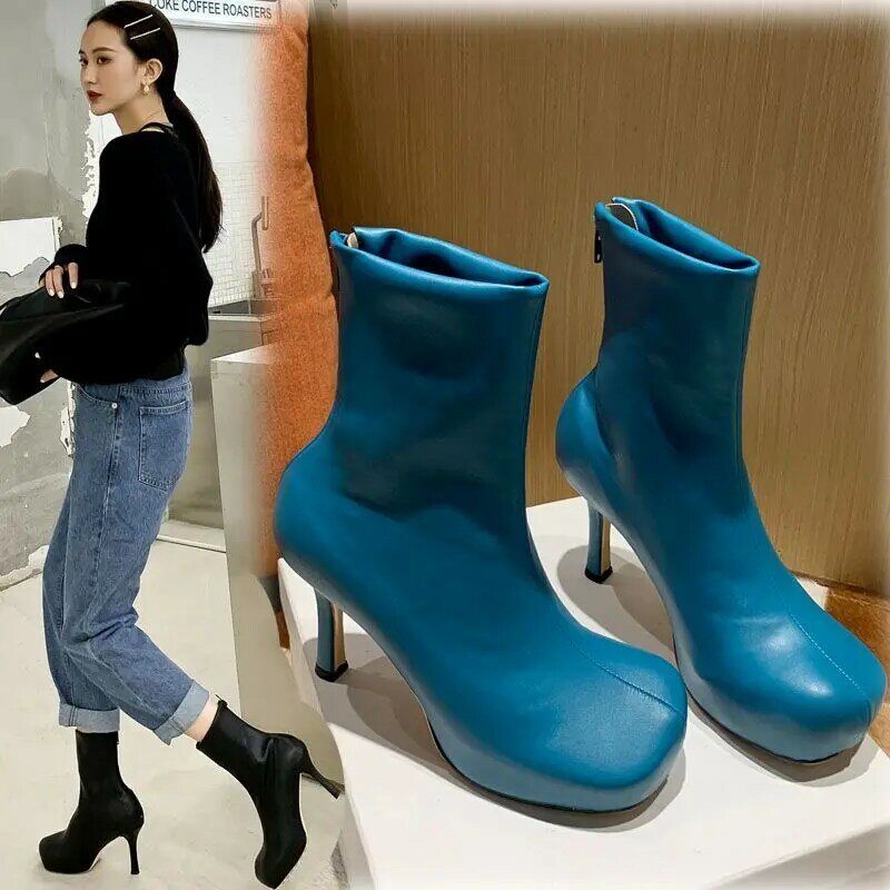 Family Matching Shoes thinThigh High Boots Genuine leather Fashion Short boots Heels Over The Knee Boots Mom Party Shoes 34-43 #2