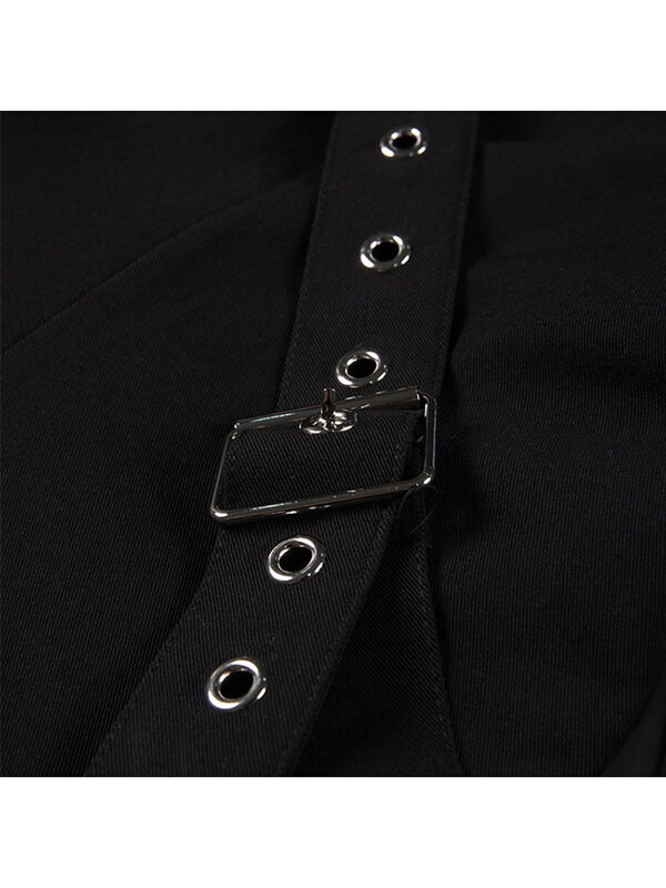 أسود موضة السترة للنساء مزدوجة الصدر حزام معطف Vintage جيوب طويلة الأكمام دعوى سترة الإناث ملابس خارجية مكتب ارتداء