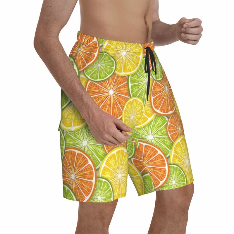 Orange Citrus Slices Pattern Beach Shorts Men Summer Casual Swimsuits Board Shorts Breathable Running Surf Male Short Pants