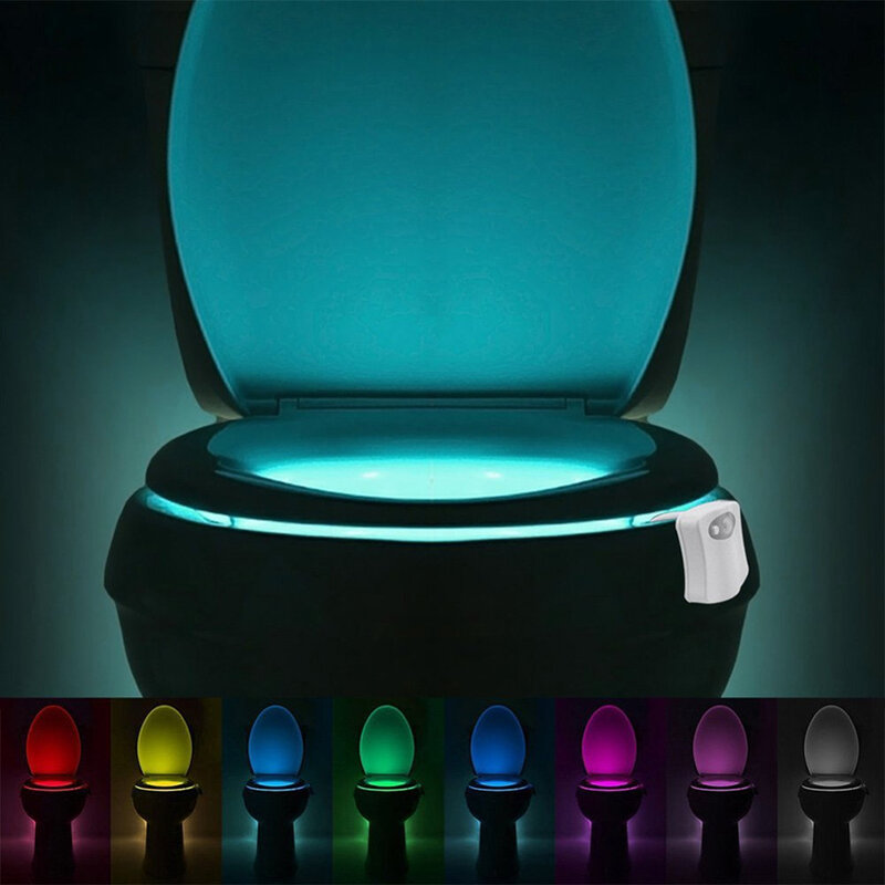 مصباح ليلي للمرحاض الذكي PIR محس حركة مقعد المرحاض ضوء الليل 8 ألوان إضاءة خلفية مقاومة للمياه للإضاءة السلطانية للحمام