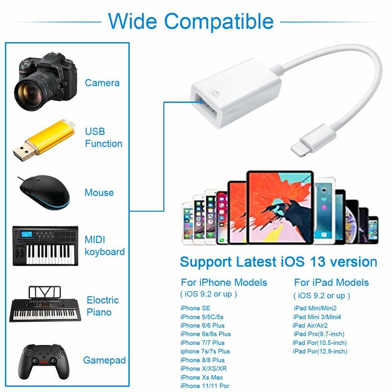البرق إلى USB كاميرا محول آيفون/باد OTG USB 3.0 كابل USB أنثى SD/TF قارئ بطاقة يدعم USB فلاش حملة/لوحة المفاتيح