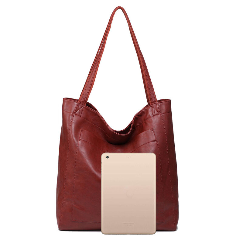 حقيبة يد Vintage للنساء لينة بولي Leather جلد ريترو حقيبة كتف سعة كبيرة حقائب نسائية فاخرة موضة العلامة التجارية حقيبة تسوق